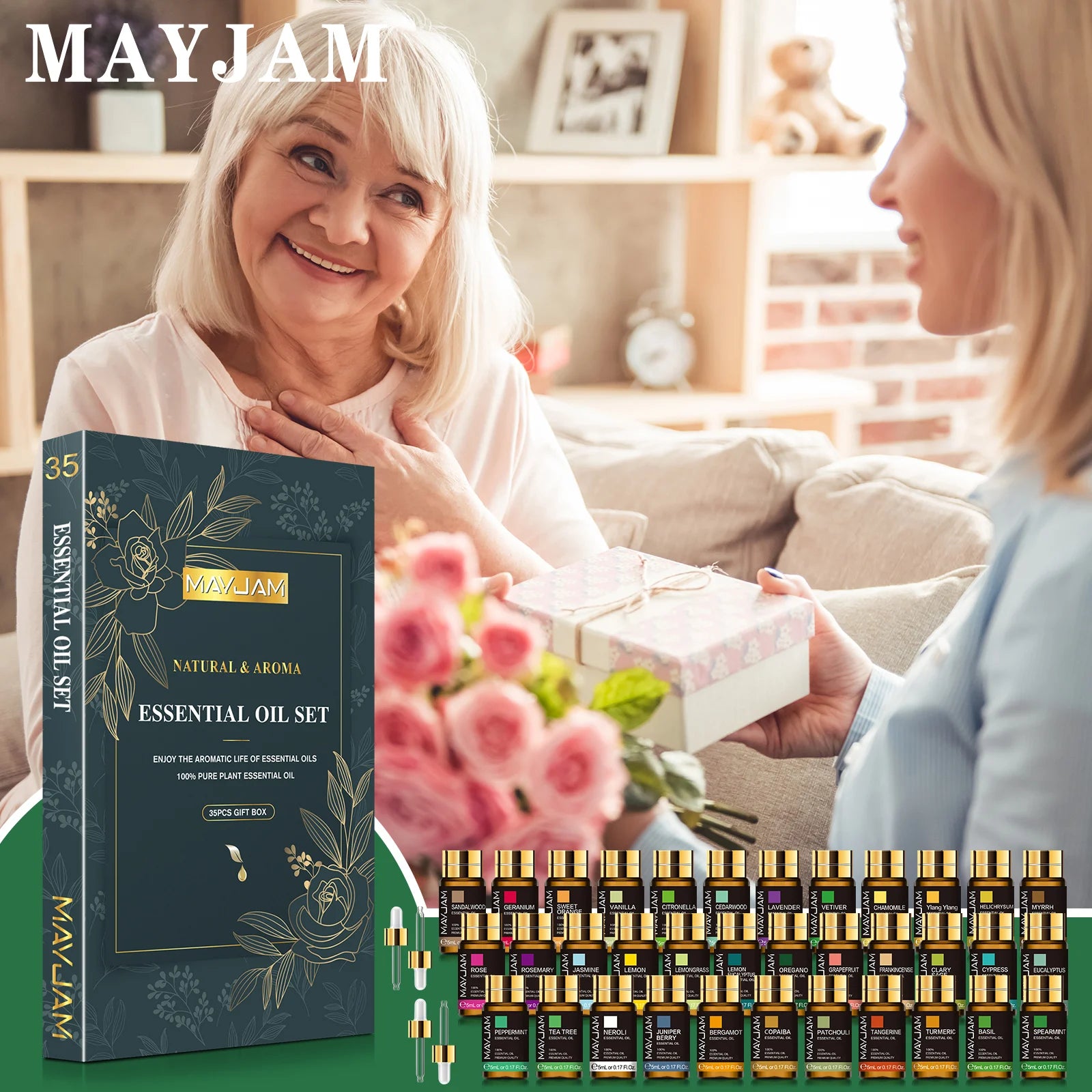 MAYJAM-Óleos Essenciais Conjunto para Umidificador, Óleo Aroma, DIY Fazendo Vela, Lavanda, Eucalipto, Baunilha, Tomilho, Neroli, 35 Garrafas