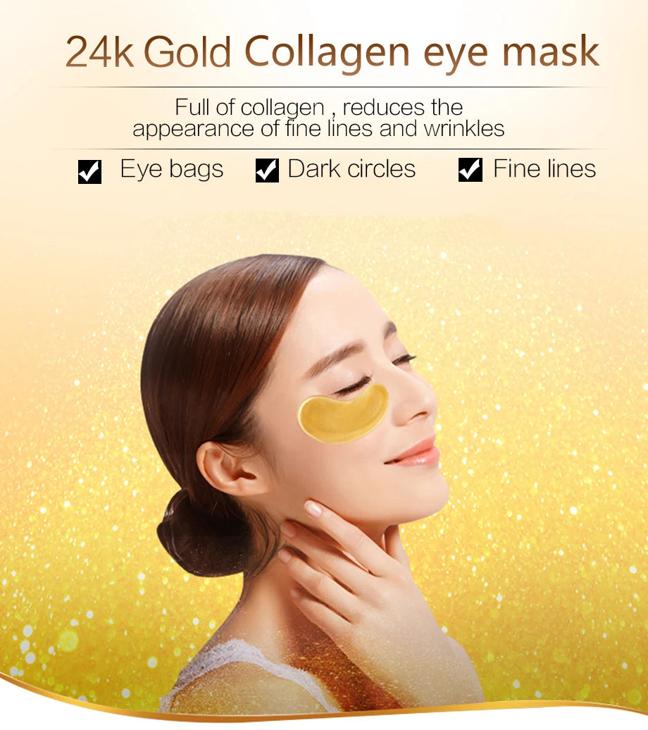 100 pçs = 50 pares máscara de olho de colágeno de ouro cuidados com a pele anti-envelhecimento anti olheiras remover inchaço hidratante remendos de olho cuidados com a pele