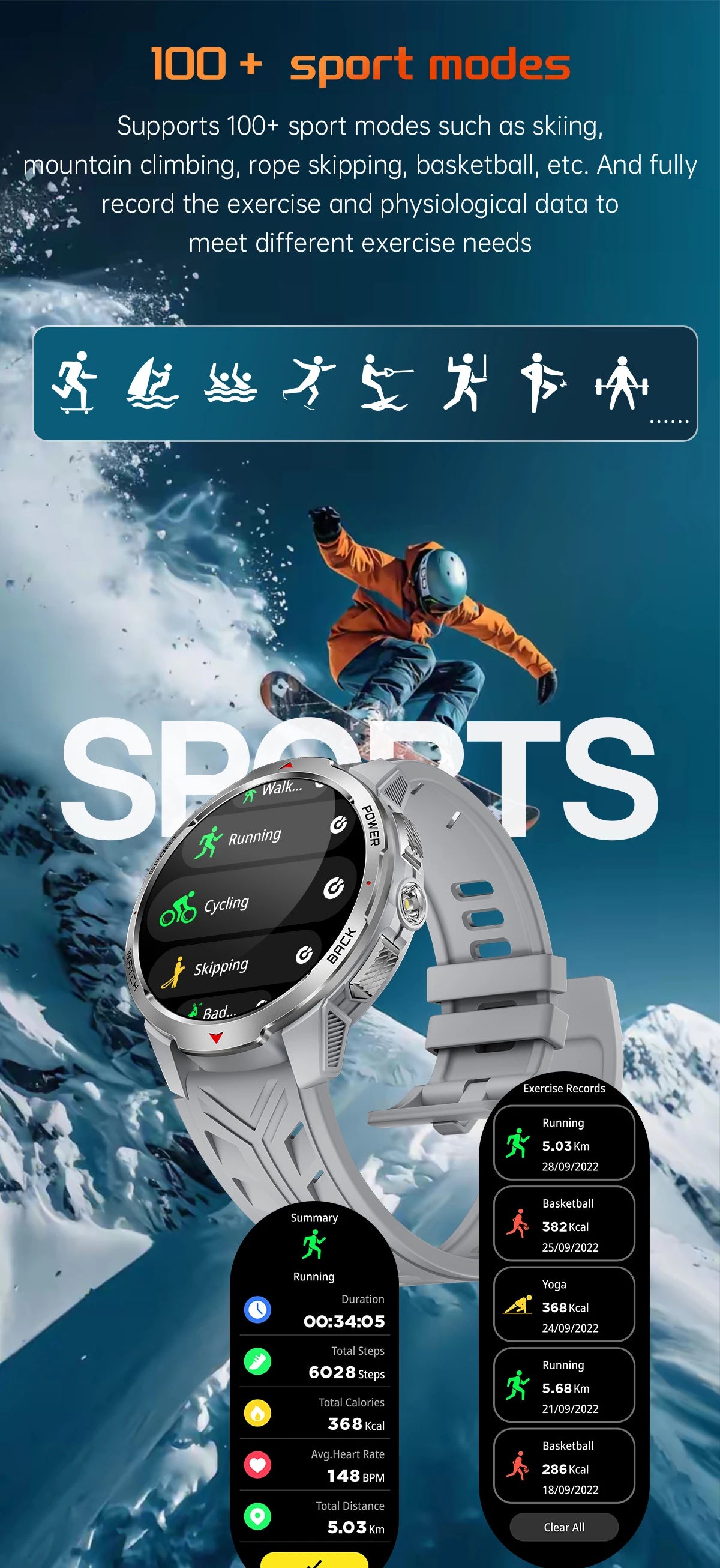 Relógios Inteligentes LIGE Novos com Bateria de 1100mAh para Homens, Esportes ao Ar Livre, Lanterna LED, Bússola, Relógio Inteligente Masculino com Chamada Bluetooth