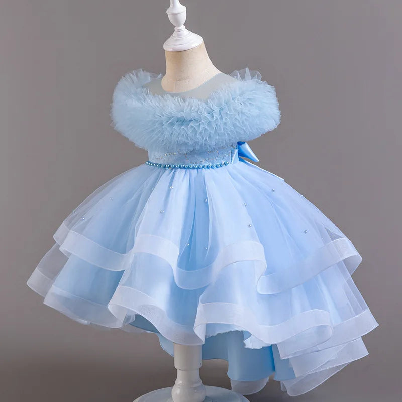 Moda cor sólida menina vestido de noite renda malha sem mangas vestido de festa para crianças menina verão crianças meninas vestido de festa 3-12years