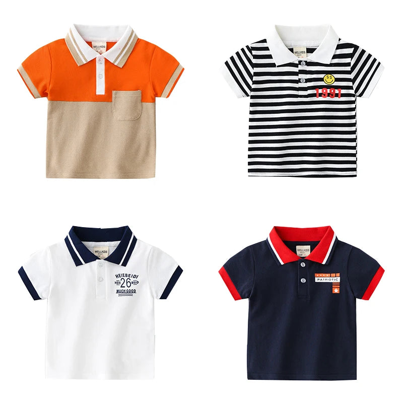 Moda meninos polo camisas de algodão em linha reta formal criança camiseta verão crianças roupas dos miúdos