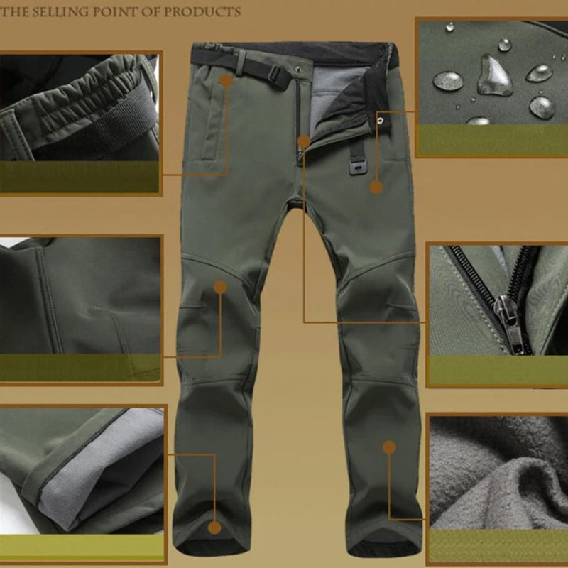 Estiramento calças à prova dwaterproof água dos homens casual inverno grosso quente velo pele de tubarão masculino blusão moletom dos homens calças táticas