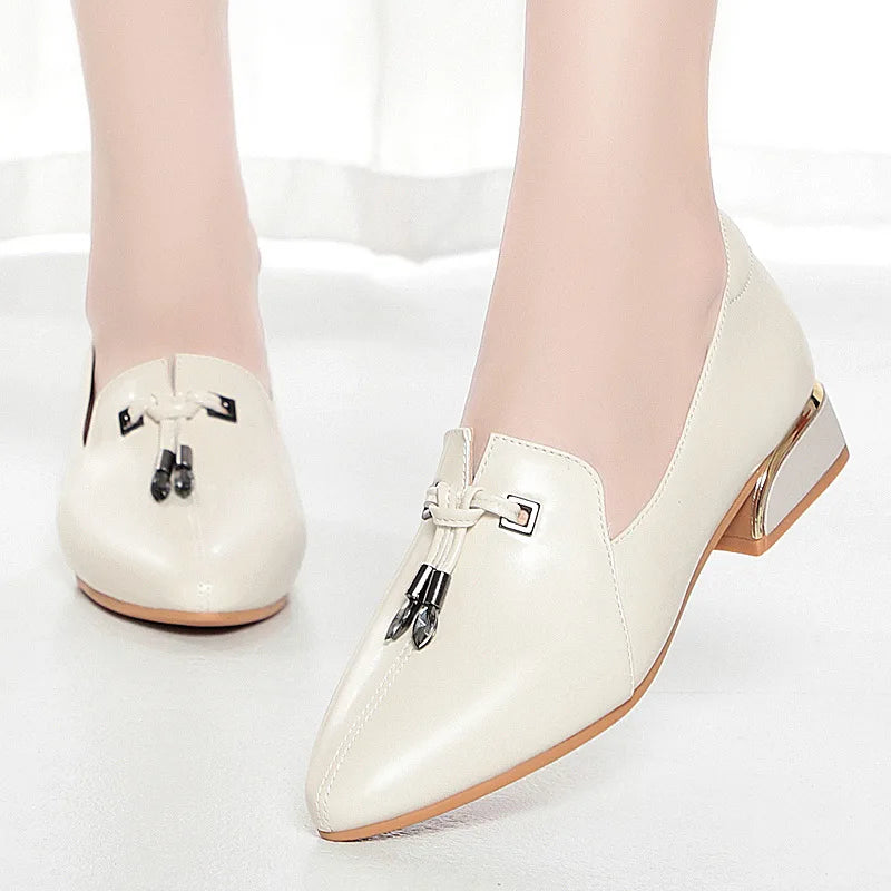 Sapatos de mãe de couro macio estilo outono sapatos femininos de meia-idade e idosos confortáveis sapatos de sola macia sem raspar pés