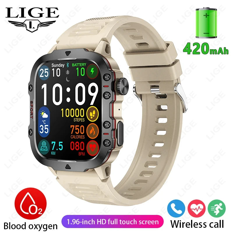 Relógio inteligente militar robusto à prova d'água para homens, relógios ao ar livre, chamada Bluetooth, Android IOS, LIP68, 2.01 "Al Voice, 2026