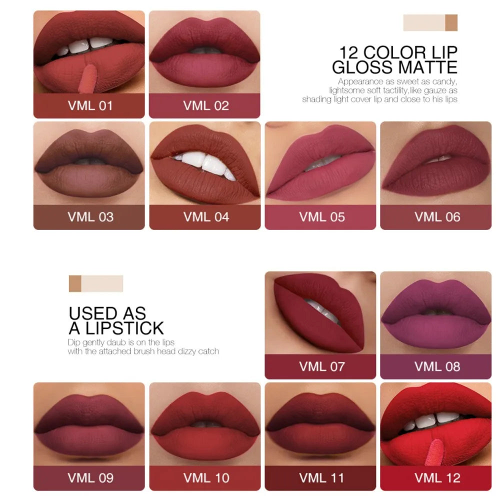 O.TWO.O 12 cores de alta qualidade veludo batom fosco lábios de longa duração maquiagem à prova d'água fácil de usar brilho labial líquido fosco