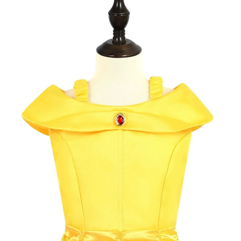 Belle traje menina princesa vestido amarelo halloween bela e a fera trajes meninas festa de aniversário crianças roupas vestido