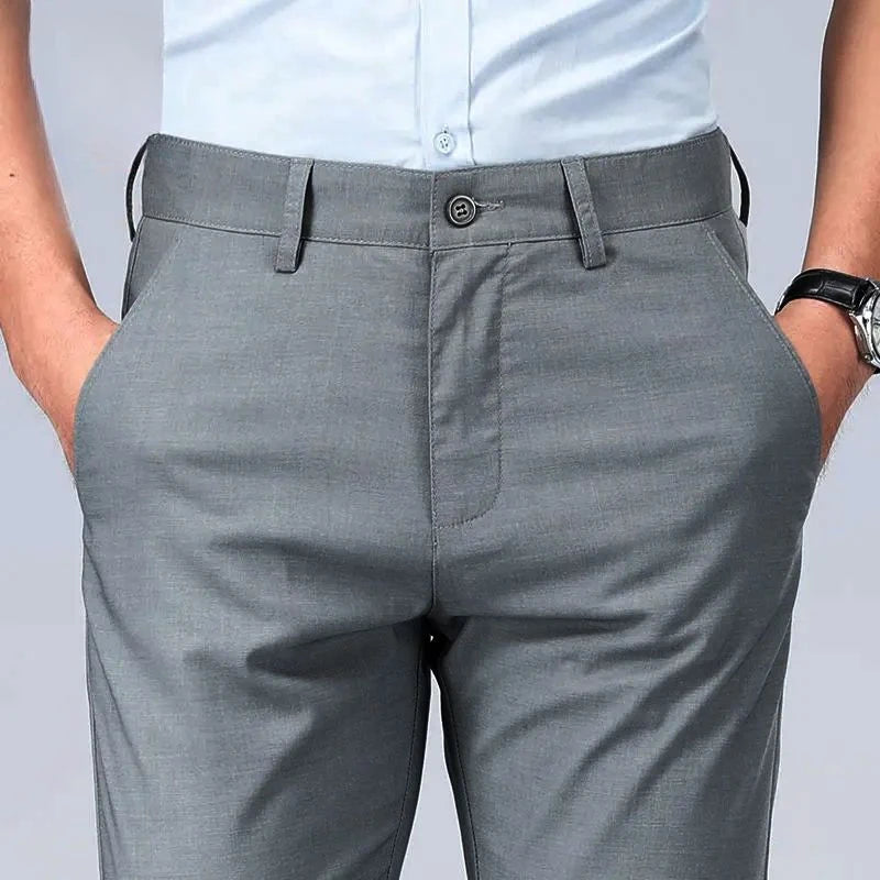 Calças de linho para homens em linha reta social alfaiataria tecido de negócios anti-rugas vintage homem ternos calças calças primavera roupas acima
