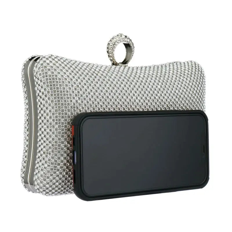 Bolsa de mão feminina para festa à noite, bolsa de mão em corrente para celular, batom prateada