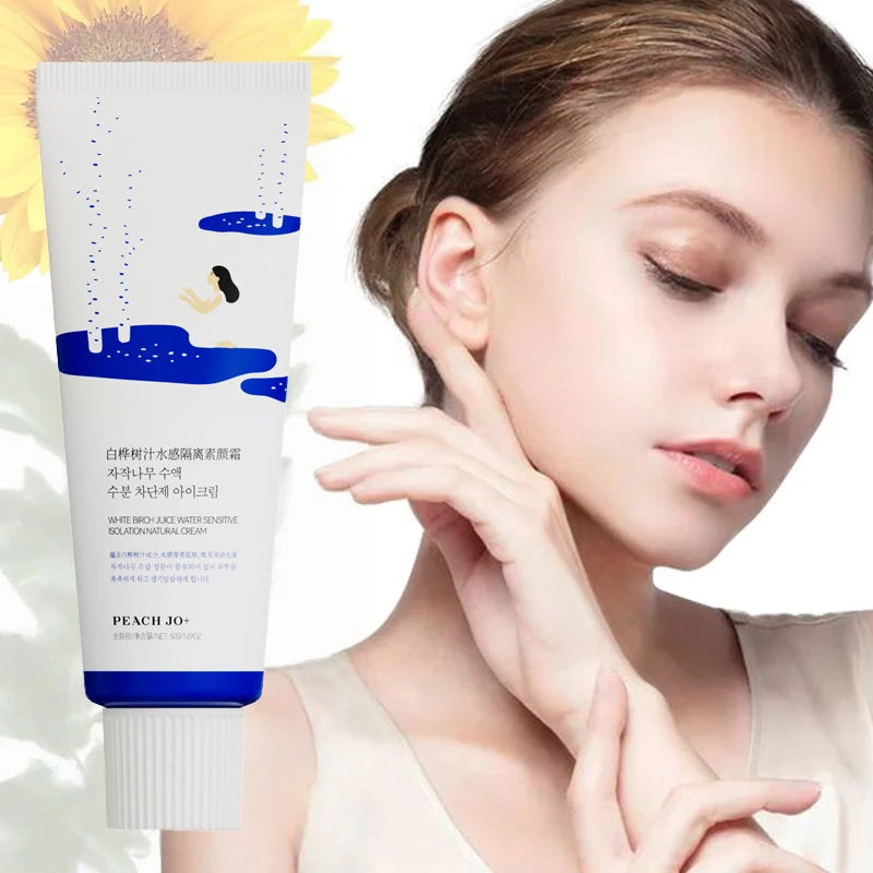 Creme facial Peach Jo + Birch Sap Primer, hidratante diário leve para preparar a pele, creme de acabamento natural para todos os tipos de pele