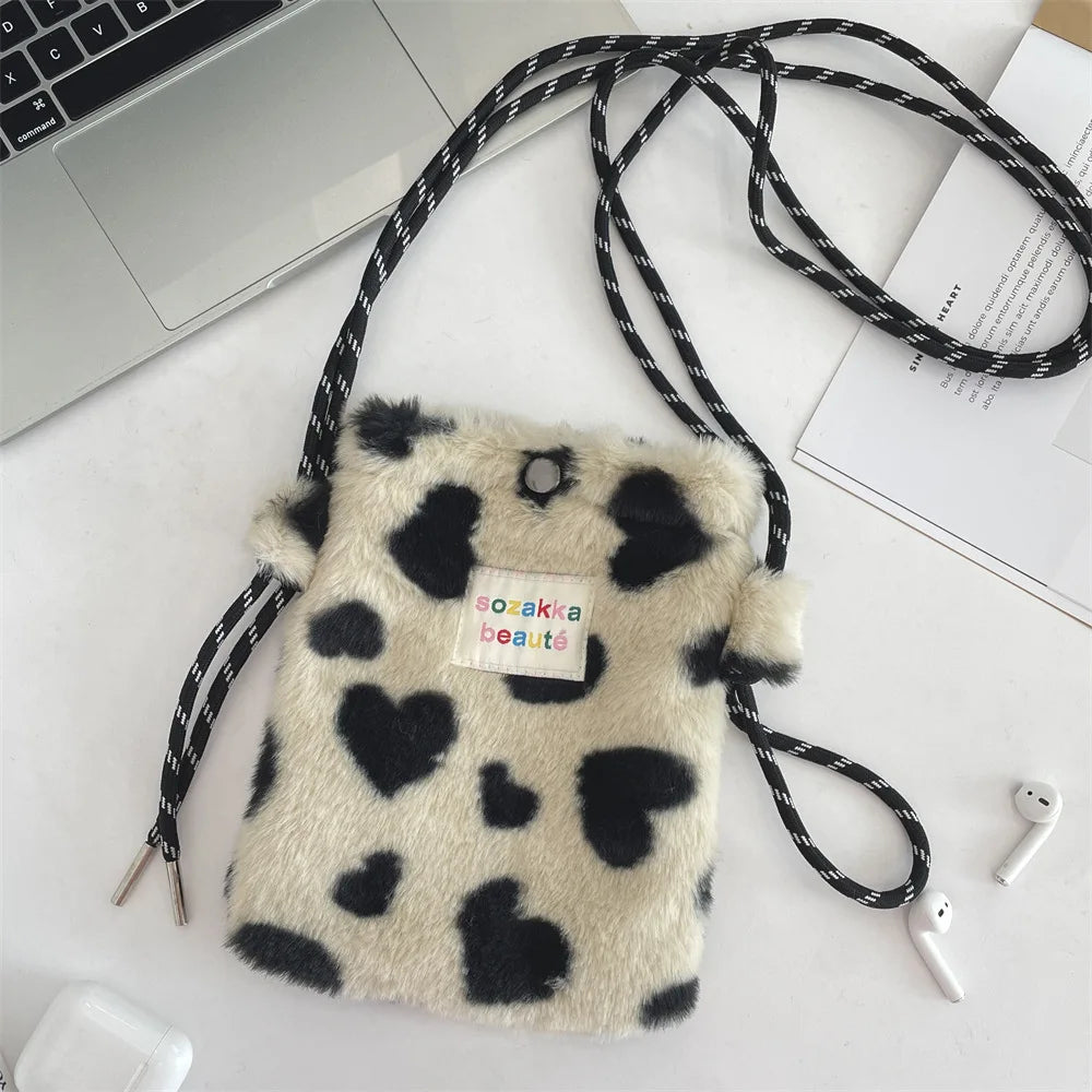Novo ponto de pelúcia crossbody sacos para mulheres bonito rosa bolsa de ombro bolsas bolsa de telefone portátil
