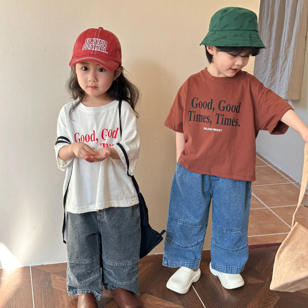 2025 verão moda solta menina crianças carta impressão camiseta menino bebê algodão manga curta camisetas criança casual topos roupas da criança