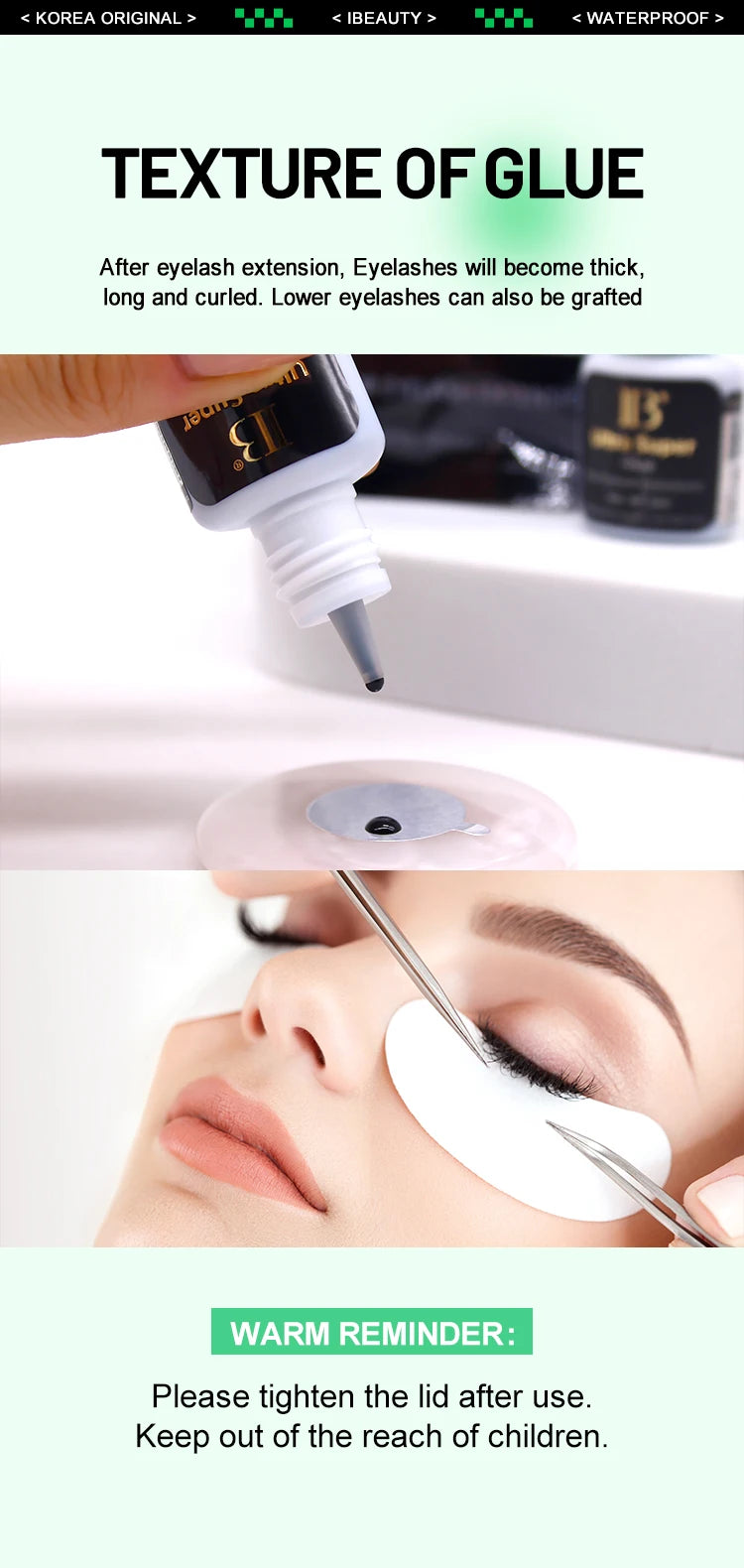 5 garrafas originais ibeauty ib ultra super cola para extensões de cílios 5ml coreia tampa verde lash cola ferramentas de maquiagem atacado