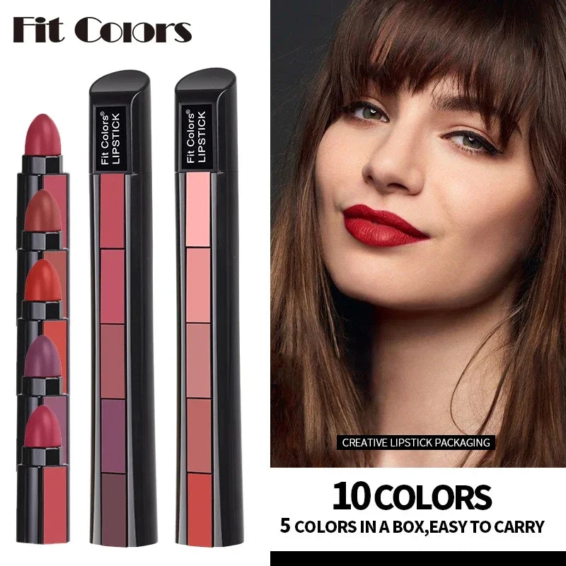 5 em 1 matte kit batom à prova dwaterproof água nude combinação lipgloss de longa duração veludo vermelho mostrar tez sexy batom matiz cosméticos