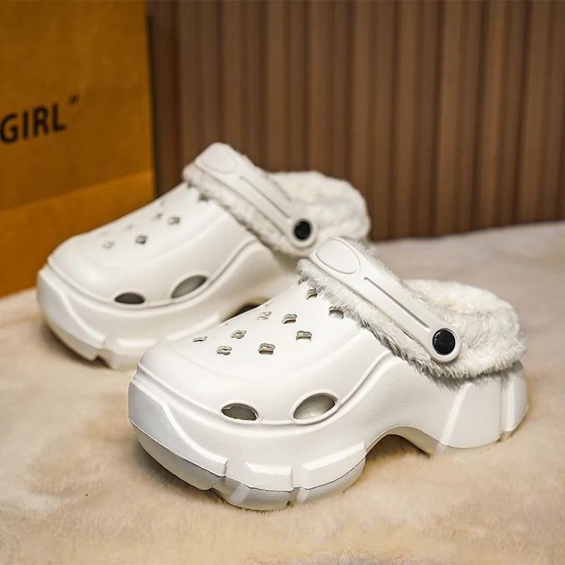 Novas sandálias de plataforma de inverno feminino chinelos sapatos ao ar livre sola grossa sapatos leves respiráveis chinelos de pele feminina