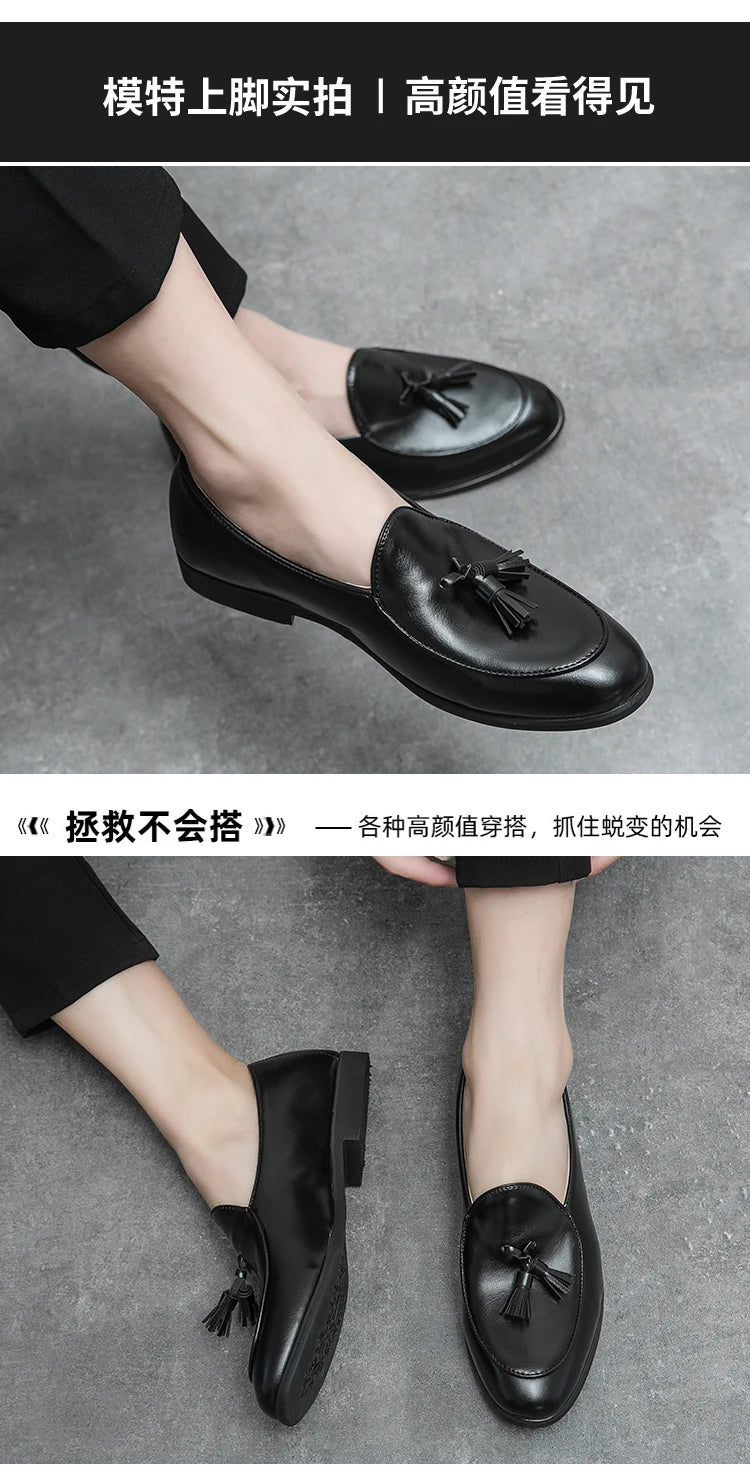 Sapatos formais masculinos mocassins com borla