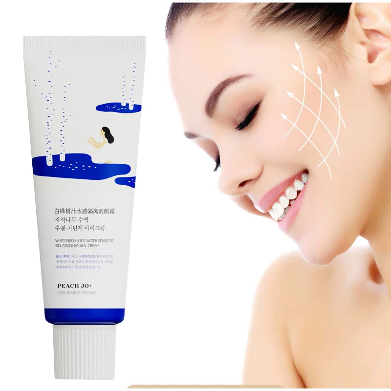 Creme facial Peach Jo + Birch Sap Primer, hidratante diário leve para preparar a pele, creme de acabamento natural para todos os tipos de pele