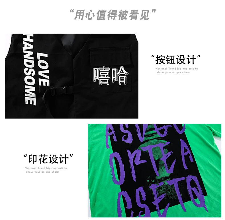 Conjunto de camiseta e calças infantis legais, trajes de jazz, Hip Hop Streetwear, roupas femininas, moda feminina, corredores de rua, colete infantil