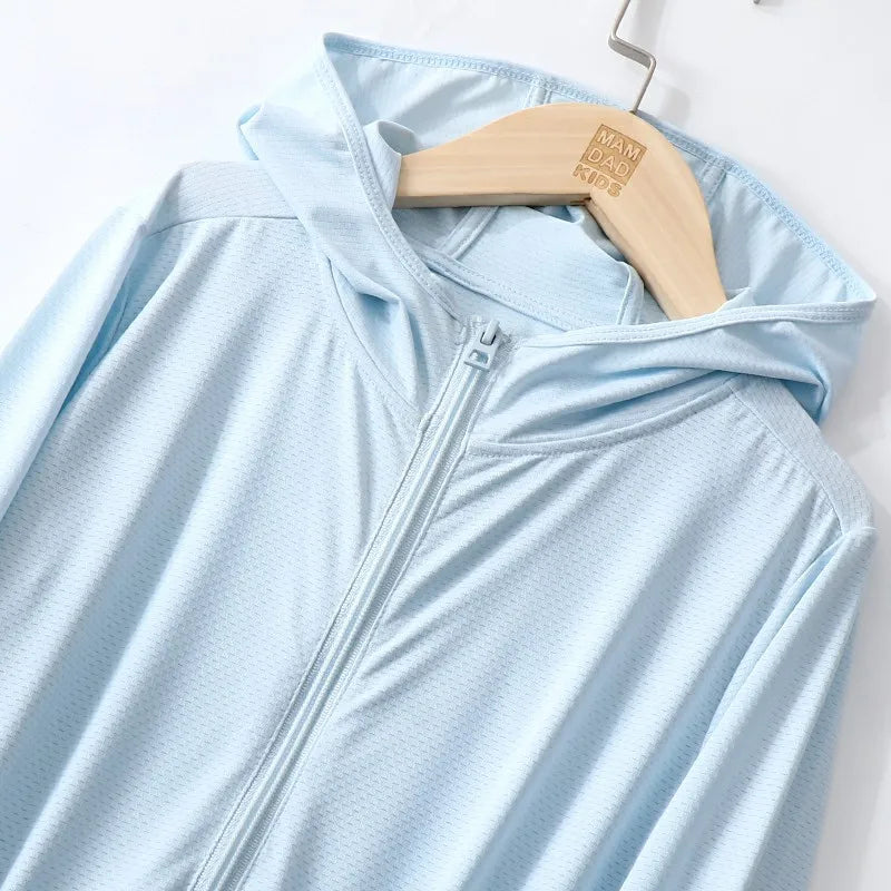 Chegou novo verão Crianças menina menino protetor solar roupas crianças bebê top coat adolescente 110-180 3-18year estudantes jaqueta com chapéu