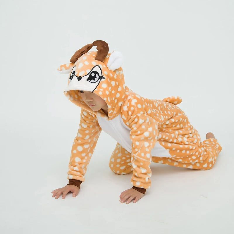 Kigurumi crianças bonito cervos animais dos desenhos animados pijamas crianças pijamas meninas meninos onesies trajes para o natal festa de halloween