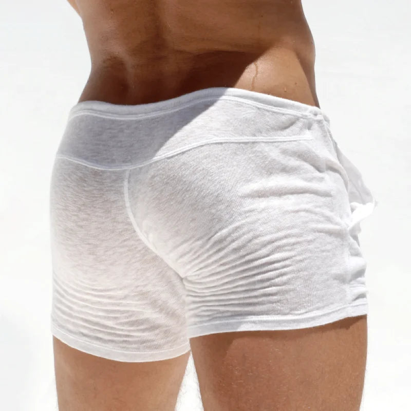 Calções masculinos leves de malha de bambu para casa verão confortável lounge pijamas cintura elástica casual respirável pijama macio