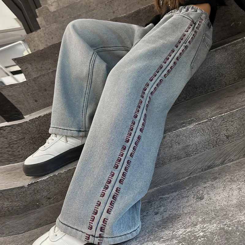 Crianças inverno calças de brim térmicas para meninas estilo casual em linha reta solta jeans grossos com lã forrado crianças calças jeans quentes