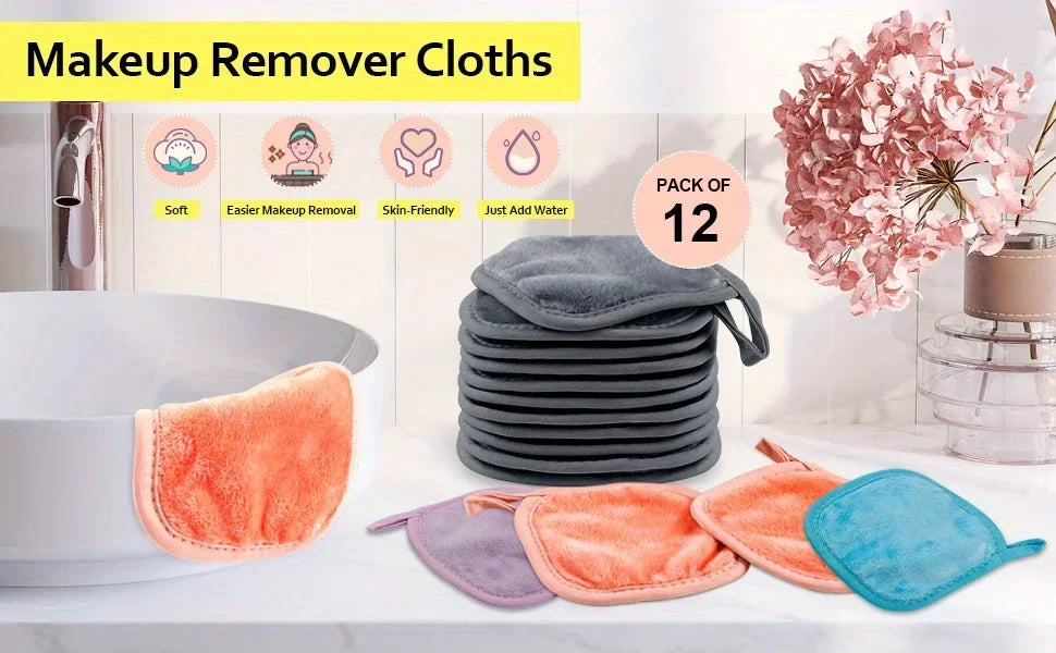 12pçs almofadas removedoras de maquiagem, almofadas reutilizáveis, borracha de maquiagem, toalha facial de microfibra, limpador de rosto, toalhetes de limpeza, ferramentas de cuidados com a pele