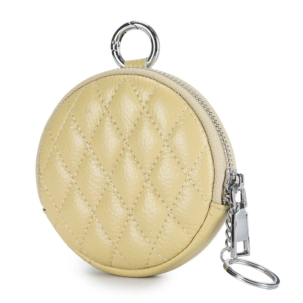 Mini porta-moedas de couro real para mulheres, carteira de costura de diamante mini organizador, bolsa de dinheiro pequena para chaves e fone de ouvido
