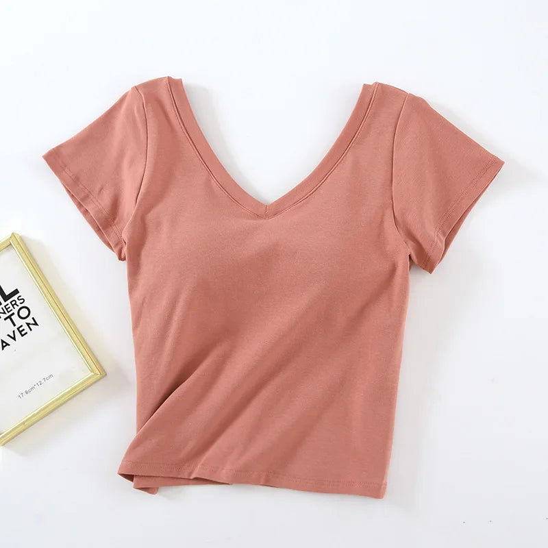Camiseta de manga curta de algodão almofadas no peito feminino verão uma peça sleep tops com decote em v roupa exterior magro pijamas 1 peça pijamas
