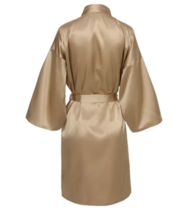 Robe noturno de cetim sólido, roupão elegante de meia manga com decote em V e cinto, roupa de dormir feminina
