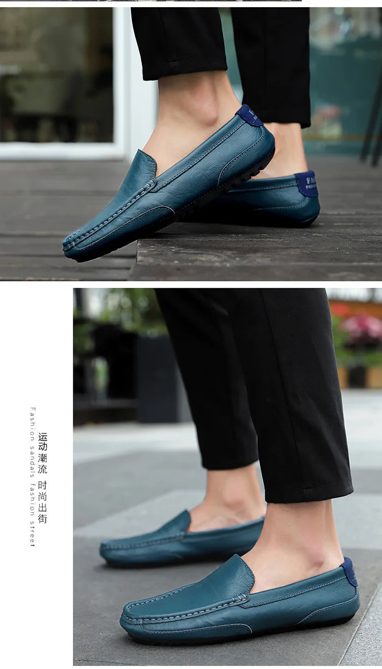 Sapatos de couro masculino luxo na moda casual deslizamento em mocassins formais mocassins italiano preto masculino sapatos de condução tênis plus size