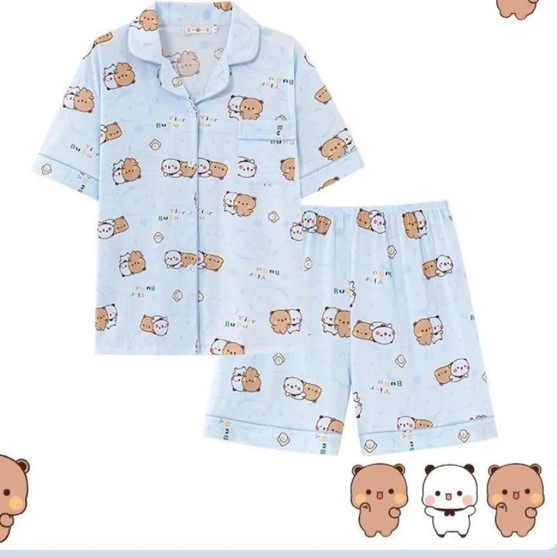 Kawaii anime bubu dudu conjunto de pijama macio e confortável homem mulher pijamas algodão solto pijama terno solto roupas para casa presente aniversário