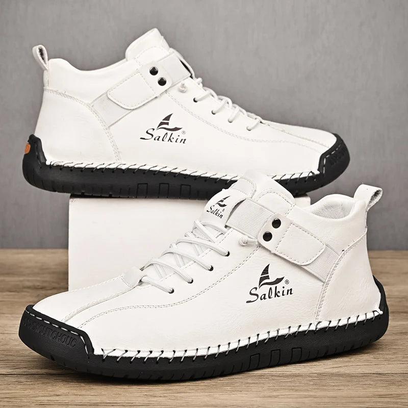 Novo design 2025 tênis de couro masculino homem respirável sapatos de couro artesanal sapatos casuais masculinos botas de tornozelo ao ar livre