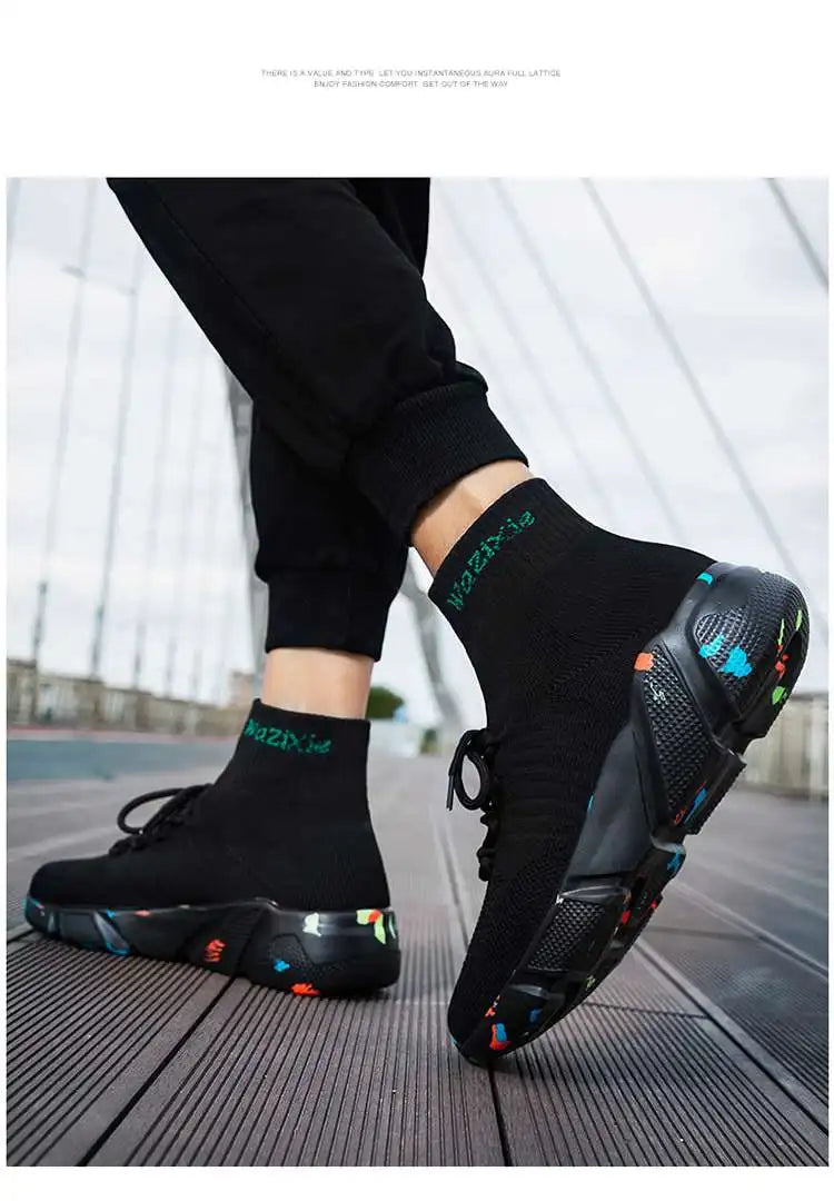 Mwy sapatos casuais masculinos tênis respirável rendas até meias de malha sapatos zapatillas hombre feminino esportes joggingshoes plus size 35-47