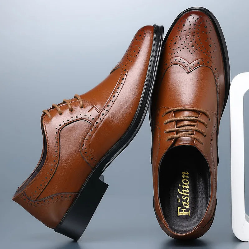 Sapatos oxford masculinos feitos à mão, sapatos clássicos formais de negócios, couro de bezerro genuíno, sapatos sociais brogue