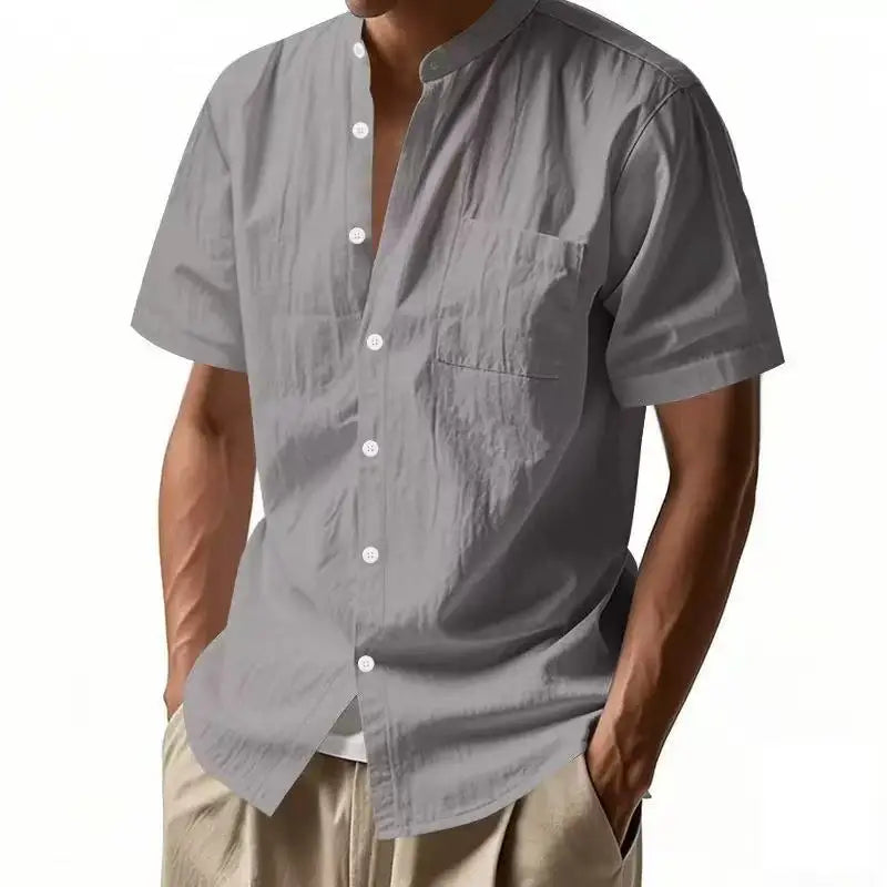 Conjuntos de Praia em Linho para Homens, Camisa de Manga Curta em Cor Sólida e Calças Cargo, Conjunto de Duas Peças Estilo Havai