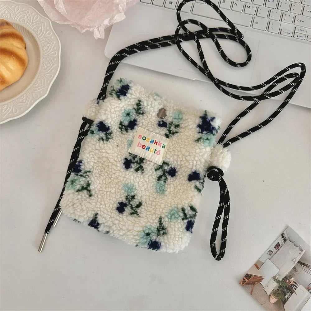Novo ponto de pelúcia crossbody sacos para mulheres bonito rosa bolsa de ombro bolsas bolsa de telefone portátil
