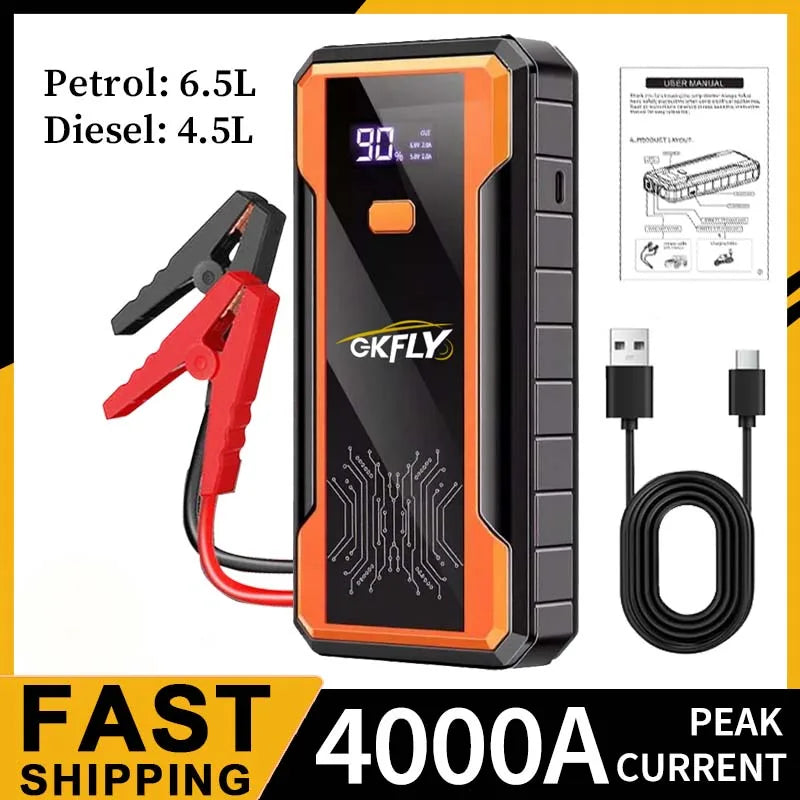 Gkfly 4000a carro ir para iniciantes banco de potência portátil 2000a impulsionador de bateria de carro 12v dispositivo de partida auxiliar para gasolina diesel