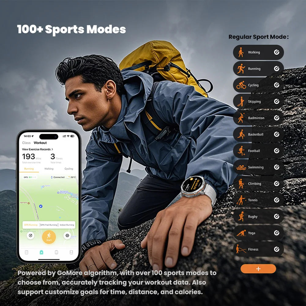 Relógio Inteligente Masculino T REX 3 com Tela AMOLED de 1.73", Bússola, Chamada BT, Resistente à Água 1ATM, Relógios Esportivos para Homens IOS Android 2026