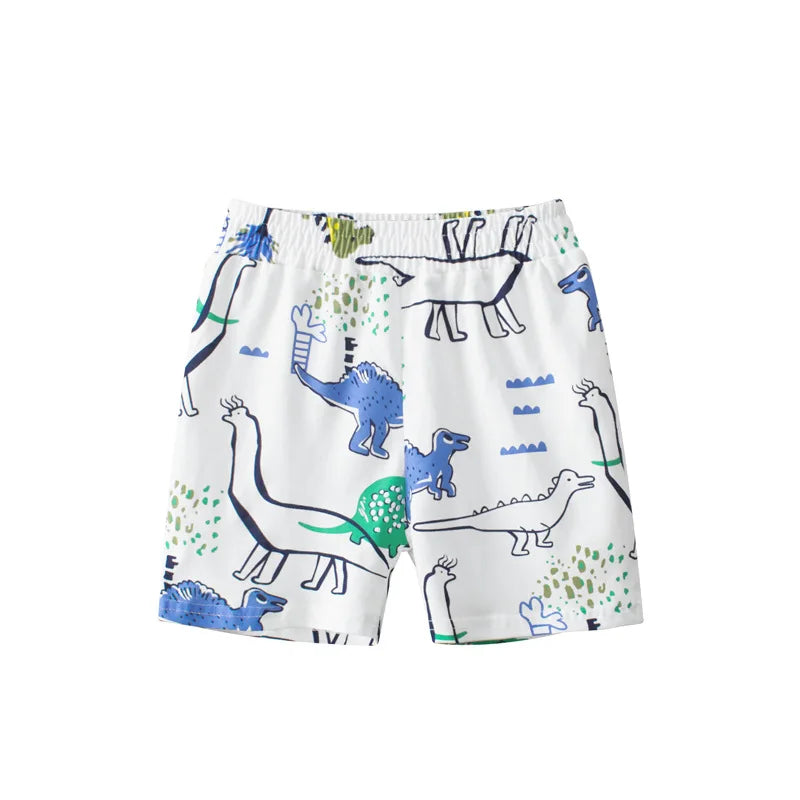 2023 Verão Crianças Dinossauro Carro Shorts Dos Desenhos Animados para o Menino 100% Algodão Puro Crianças Meninas Esportes Casual Meia Calças para Idades 1-9 Crianças