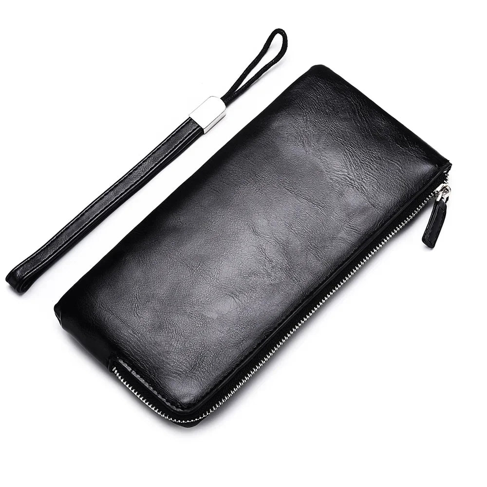 Carteiras clássicas com zíper estilo longo masculino, porta-cartão, grande capacidade, grande para celular, marca de luxo, bolsa masculina, qualidade