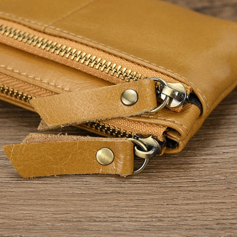 Luufan couro genuíno zíper moeda cartão bolsa de couro real rfid titular do cartão embreagem carteiras slots para homens mulheres mini bolsa fina