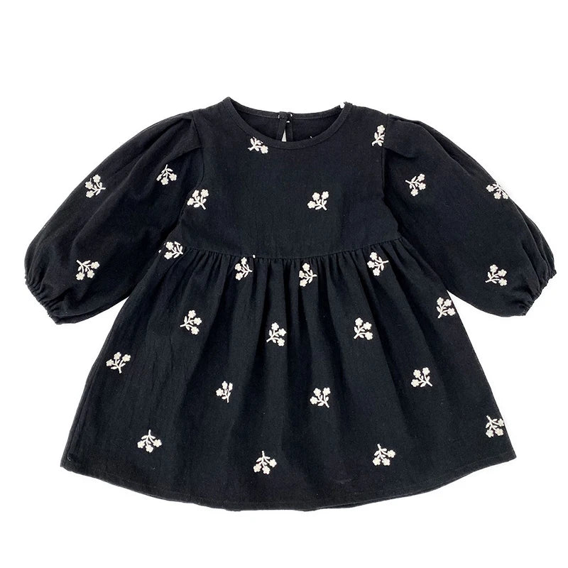 2026 nova primavera meninas vestido de princesa crianças estilo coreano bordado roupas 2-6yrs manga comprida algodão crianças vestido de festa