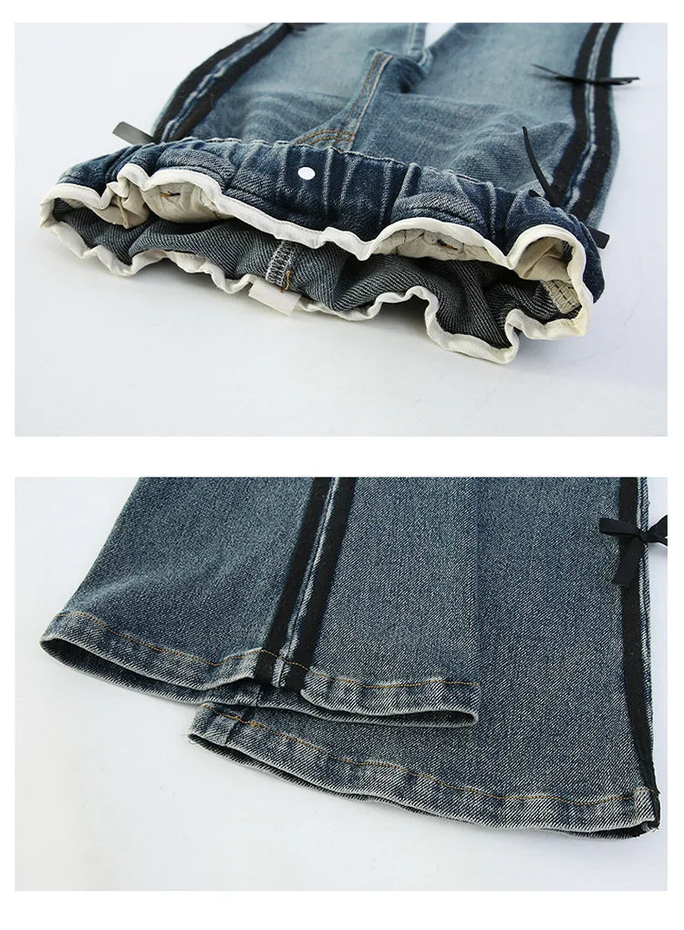 Crianças inverno fino ajuste bootcut flanela forrado jeans para meninas elegante isolado queimado calças jeans crianças calças térmicas quentes