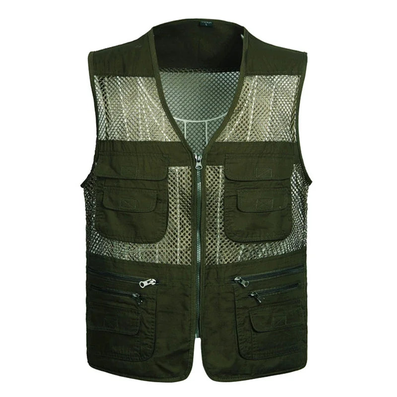 2021 homens multi-bolso clássico colete masculino sem mangas descarga sólida casaco de trabalho fotógrafo tático malha colete jaqueta