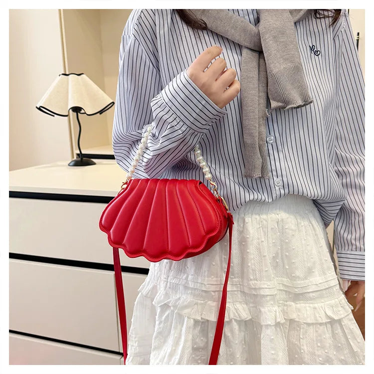 Francês pérola corrente bolsa feminina concha moda bolsa de ombro couro do plutônio bolsa embreagem novidade sólido chique hobo saco pequena mochila