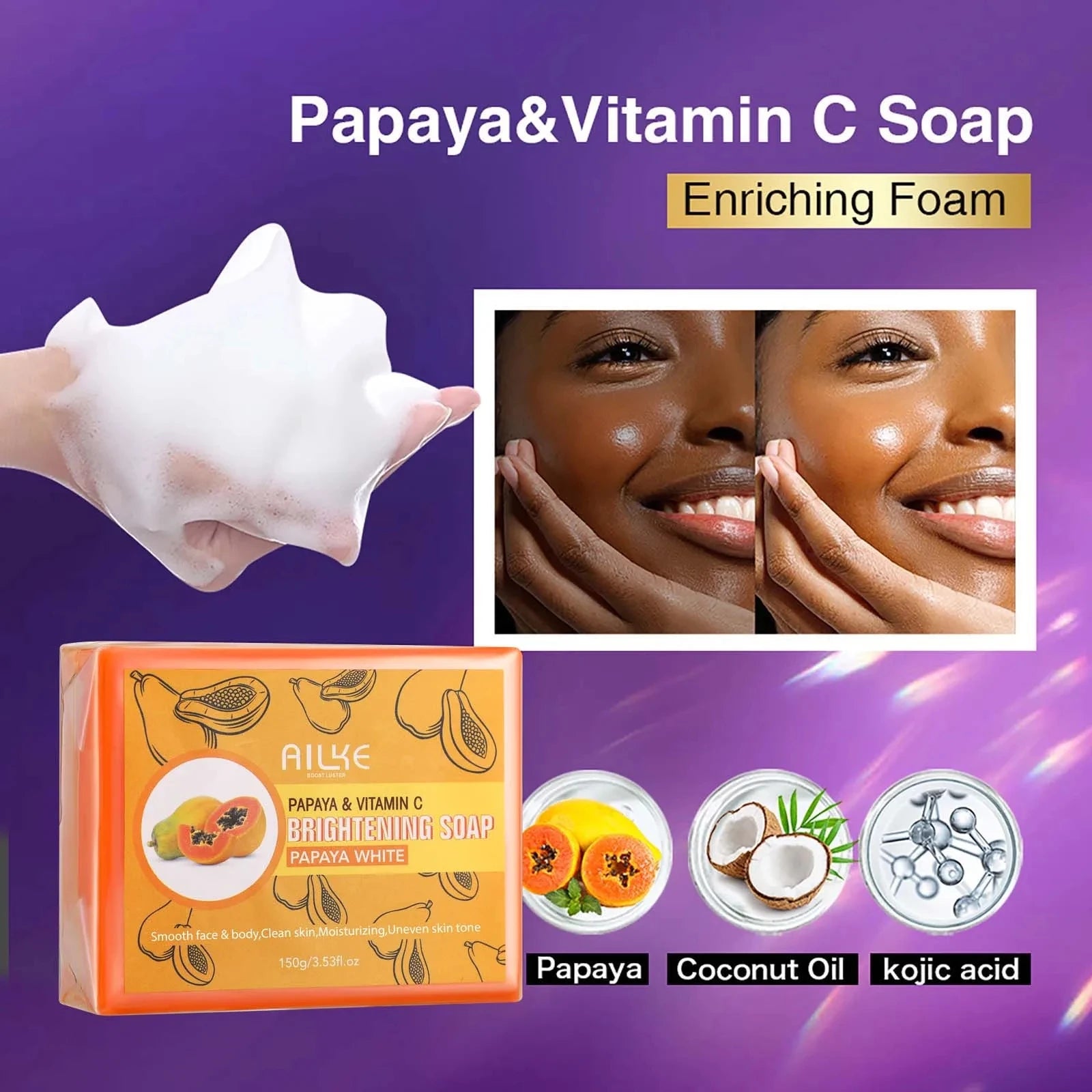 AILKE Clareador de cuidados com a pele, com glutationa dupla, clareador, hidratante, remove manchas escuras, melanina, cuidados faciais brilhantes da pele