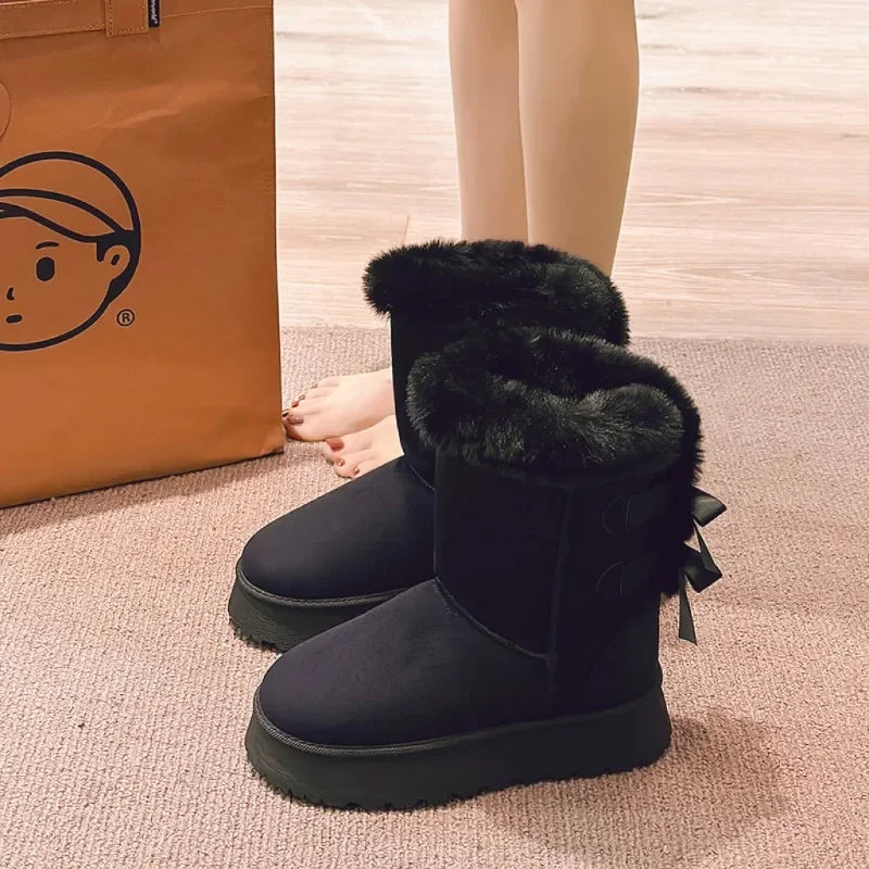 Botas de neve femininas 2024 inverno nova moda sapatos plataforma de pelúcia ao ar livre botas quentes sapatos femininos bota camurca cano longo