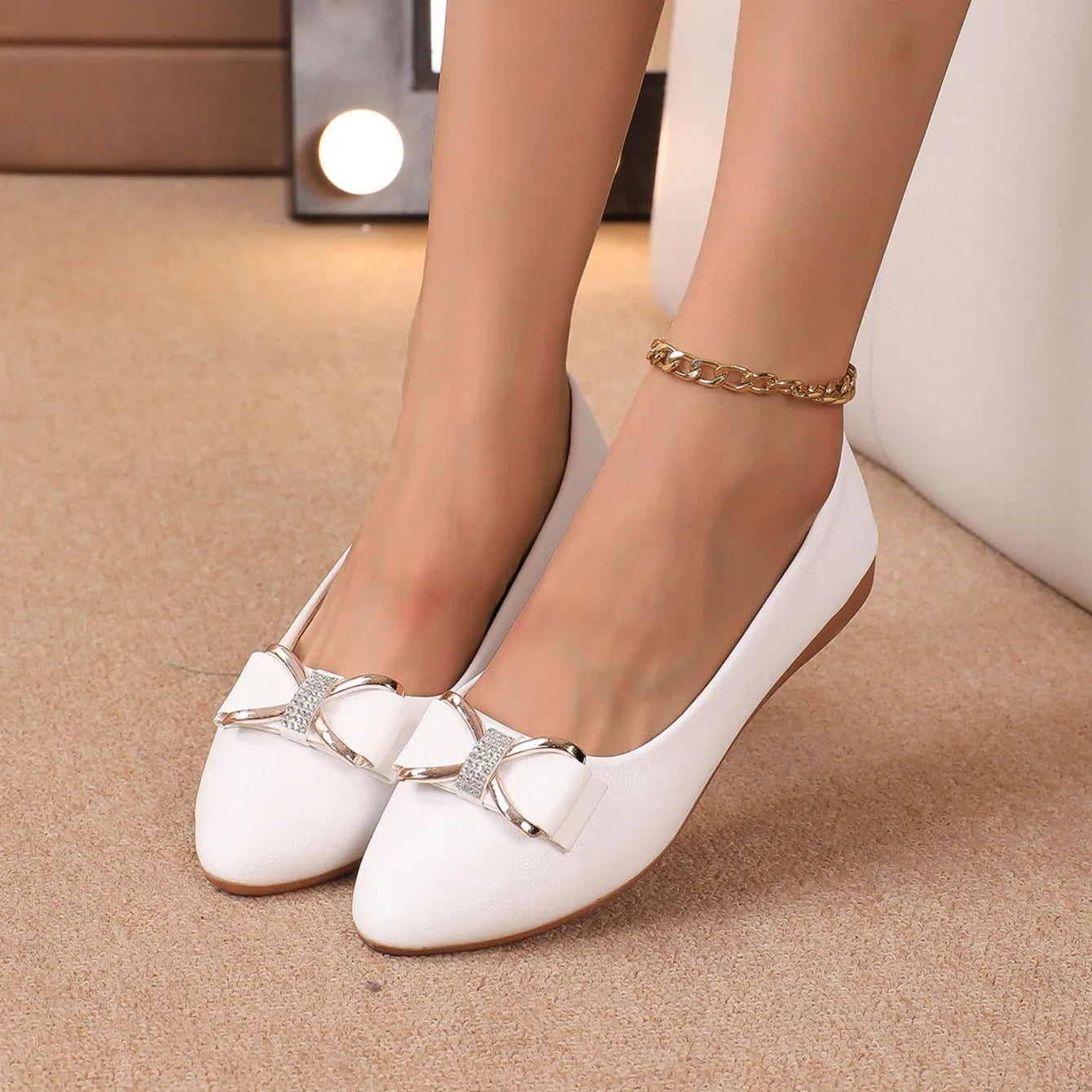 Novas mulheres apartamentos sapatos ballets fivela de metal arco mocassins planos mulheres grandes metros moda mary jane sapatos para mulher zapatos de mujer