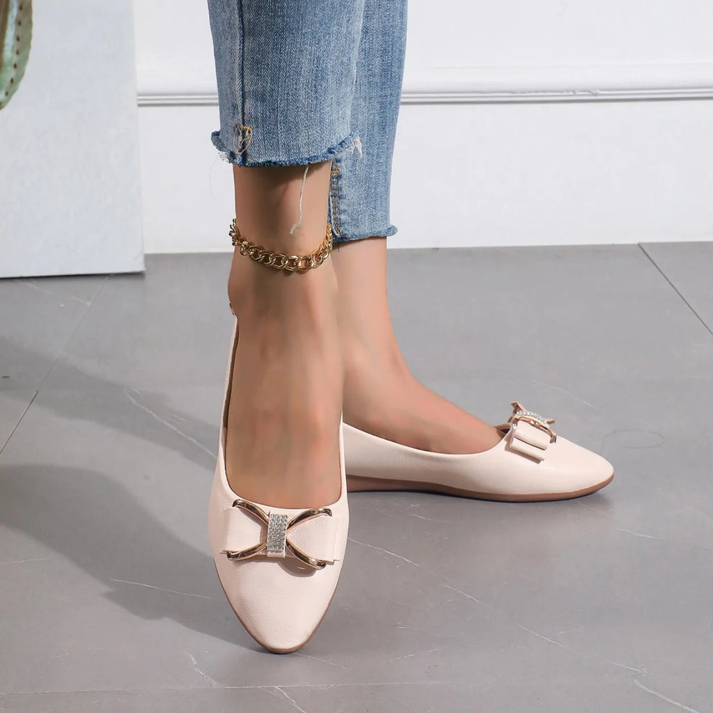 Novas mulheres apartamentos sapatos ballets fivela de metal arco mocassins planos mulheres grandes metros moda mary jane sapatos para mulher zapatos de mujer