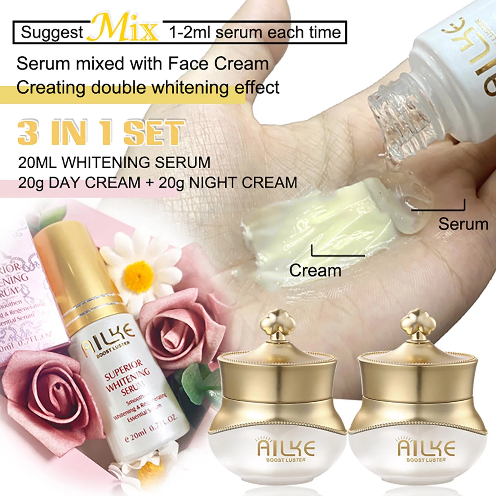 AILKE Clareador Anti-rugas Sardas Creme Facial Com Colágeno Ácido Hialurônico Rosa Cuidados Com A Pele Mulheres Coreano Conjunto Hidratante Facial